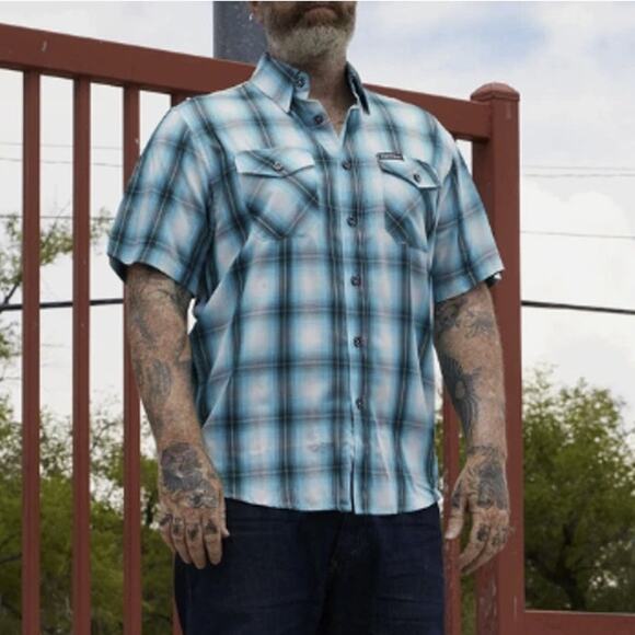 Dixxon Flannel Co Dog Town Blue Plaid Button Down Short Sleeve Shirt Men’s 3X - Picture 1 of 9